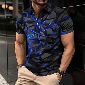 Men's High Quality 3D Graphic <b>Short</b> <b>Sleeve</b> for Polo <b>Sweatshirt</b> Fashionable Style Male Pullover Tee Top Lapel Button Solid - Product Image 3