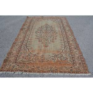 Tapis en Laine Vintage Orange Beige 5.7X8.7 ft Fait à la Main Style Tabriz Peluche Pile Rectangulaire Patchwork pour Chambre à Coucher Latex Turc - Product Image 1