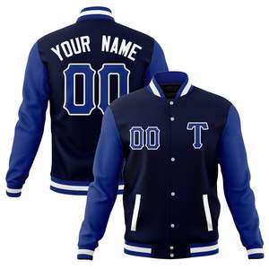 Veste de baseball varsity coupe-vent à col montant personnalisée avec logo frontal, style lettreman à blocs de couleur et fermeture entièrement à pression - Product Image 5