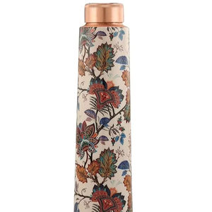 Printed Copper <b>Water</b> Bottle Antique Look for Modern Homes Floral Print Copper Bottle Handmade Ayurvedic <b>Water</b> <b>Container</b> - Product Image 1