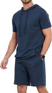 Chándal Atlético transpirable para hombre, conjunto de pantalones cortos de chaqueta deportiva con capucha de manga corta de 2 piezas para deportes de verano, atuendo deportivo informal - Product Image 4