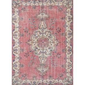 Tapis en laine vintage 9x12 rouge-orange noué à la main, motif médaillon abstrait rectangulaire pour couloir, entrée et salon - Product Image 1