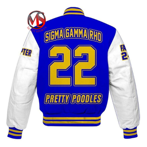 Rayas personalizadas Stand Collar Varsity Chaquetas Sorority Serigrafía Sigma Gamma Rho Divine Nine Manga de cuero Estilo de la calle - Product Image 2