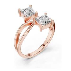 Bague double pierre en diamant de laboratoire taille princesse 1,30 carat, clarté VVS-VS EF, or 18 carats, 14 carats, 10 carats et argent 925, rose, jaune - Product Image 4