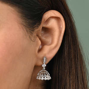 Pendientes Jhumki y Jhumka de Plata 925 Premium para Mujer, con Forma de Campana y Corte Marquesa, con Diamantes, para Boda y Compromiso - Product Image 4