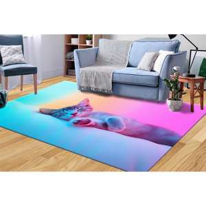 Colorful Sleeping Cat <b>Doormat</b>, Dreamy Neon Kitty Rug,With Pile Soft Rug - Product Image 5