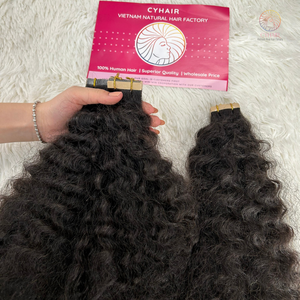 Extensions de cheveux humains bouclés Remy birmanes à bandes adhésives, 22 pouces, double trame machine, 100% cheveux vierges vietnamiens - Product Image 1