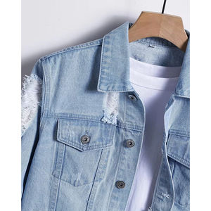 À la mode hiver à manches longues bouton Denim déchiré vêtements d'extérieur vestes hommes classique Unique Style détresse 100% coton jean veste - Product Image 2