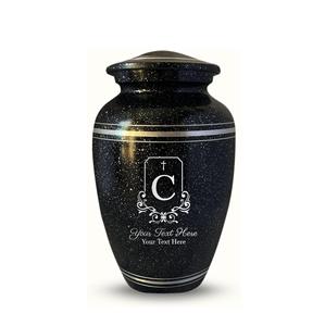 Personalized Human Cremation Urn for Adult Ashes Men Women Aluminum Urn with Name Date Design Black with Silver Rim Custom Size - Product Image 1