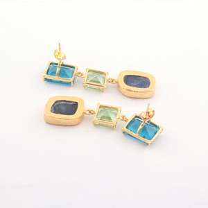 ต่างหูห้อยพลอยแบบกําหนดเองลอนดอนบลูควอตซ์, ควอตซ์อเมทิสต์สีเขียวพร้อมต่างหูลาพิสลาซูลีแท้ห้อยชุบทอง - Product Image 5