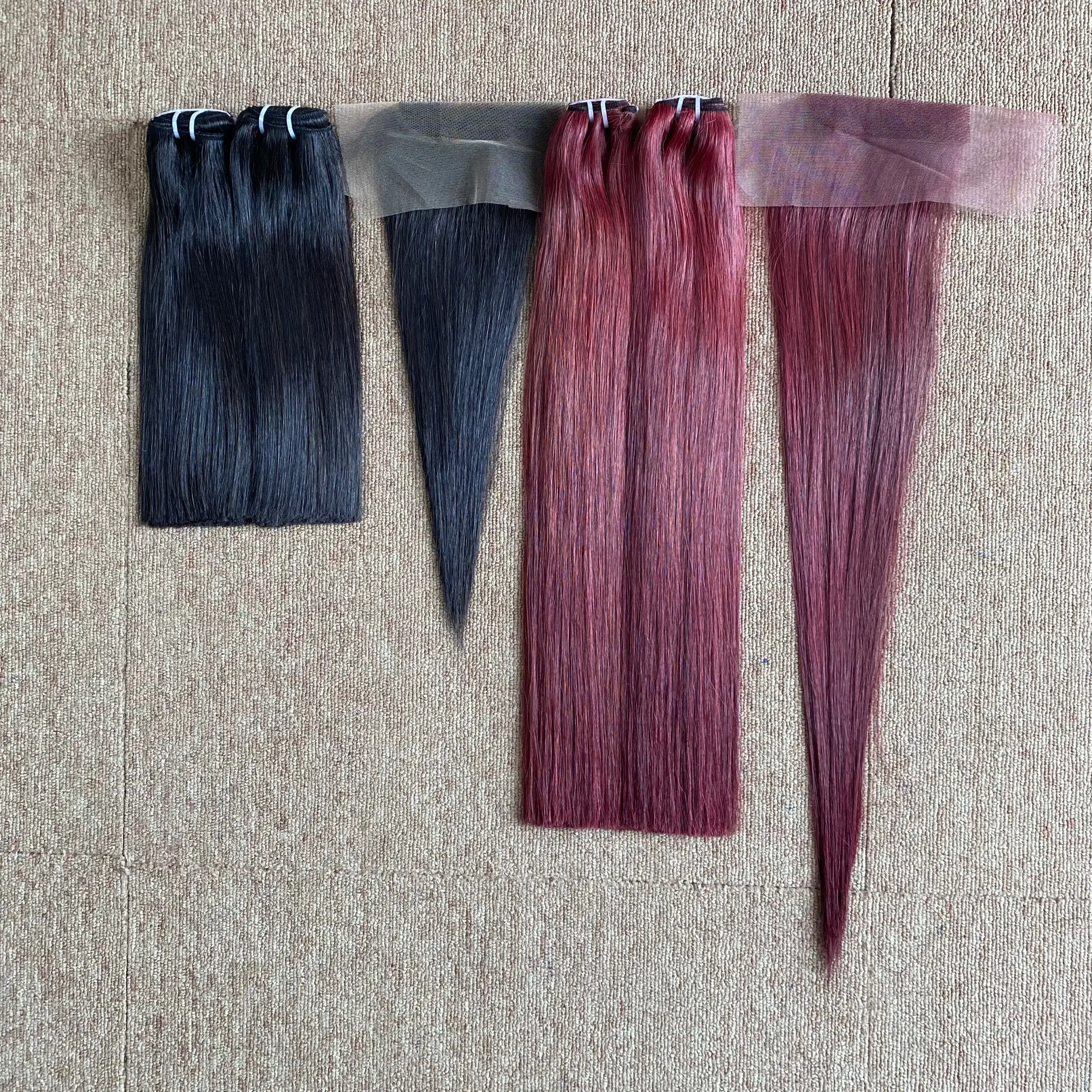 Wine color bone straight hot selling pattern super silky hair extension real human hair from Vietnamese Supplier Cuticle Aligned