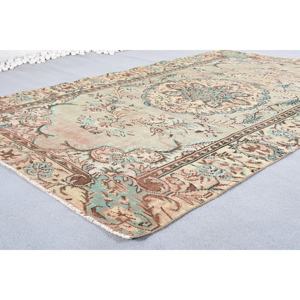 Alfombra turca Vintage Beige Verde 5,7X9,1 FT Tejido plano de lana con patrón de retazos para decoraciones de sala de estar - Product Image 3