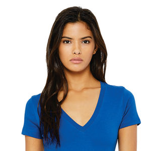 T-shirts pour femmes personnalisés de haute qualité col en V à manches courtes avec tissu en toile Logo personnalisé impression de couleurs et Options de taille - Product Image 4