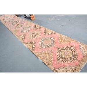 Traditional <b>Pink</b> Beige Large Area Rug 3.3 X 22.4ft Turkish Style Patchwork Rectangle Hallway Design <b>Wool</b> Viscose Latex for Teens - Product Image 4