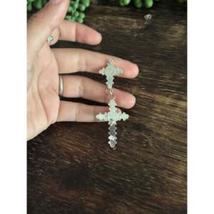 Zuni Vintage Style Purple Opal Sterling Silver Drop <b>Earrings</b> Cluster Cross <b>Post</b> Dangle Christian Symbol Gold Diamond Accents - Product Image 4