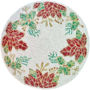Festive Arrival <b>Christmas</b> Decor Beaded Place <b>Mat</b> Handmade Round Beaded Place <b>Mats</b> Glass Seed Bead Placemat with Fabric Backing - Product Image 1