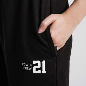 Joggers Varsity noirs en molleton 100 % coton avec plis et motifs, style décontracté chic, taille XL, imperméables, devant plat - Product Image 5