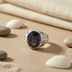 Bague Statement pour Homme en Argent Sterling 925 avec Topaze Ovale Taillée et Saphir Plaqué Rhodium – Bijou Fin, Idéal Cadeau - Product Image 1