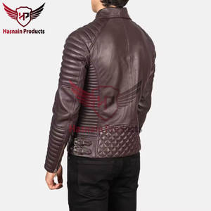 Premium Quality Men's Winter <b>Maroon</b> Sheep Leather Biker Jacket Handcrafted in Pakistan Stylish Genuine Leather Outerwear for Men - Product Image 2