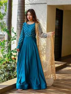 Robe longue avec tissu en soie dupata, fil d'or Original, tissage, glands de travail, filet, paillettes, broderie, vêtements fantaisie, robe tendance - Product Image 2