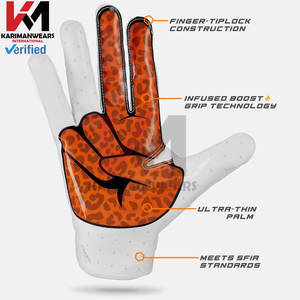 Gants de football américain avec une marque personnalisée et une poignée complète des doigts et des gants de football américain respirants. - Product Image 4