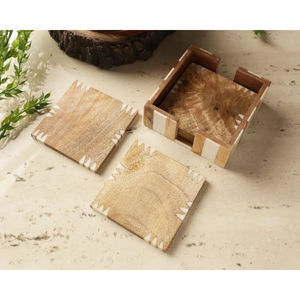 Modern Square Shape Drinkware <b>Coasters</b> <b>Set</b> of 4 Wooden <b>Coasters</b> <b>With</b> <b>Holder</b> for Top Selling Beverage <b>Coasters</b> - Product Image 1