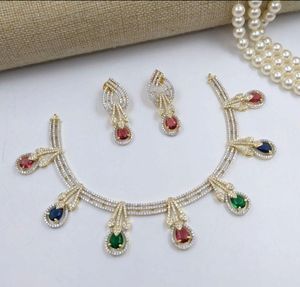 Conjunto de collar estilo gargantilla CZ chapado en oro Zirconia cúbica joyería nupcial para bodas y fiestas gargantillas y collares de moda - Product Image 5