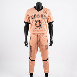Premium 180 GSM Polyester <b>Mesh</b> Jersey <b>Pants</b> Set Peach Orange Contrast Rib Knee Stripe Panel Custom Logo Sets men's - Product Image 3