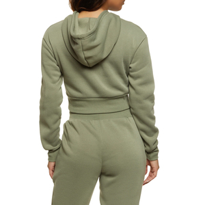 Women's Custom Cotton Fleece Jogger Set 2-Piece Solid Pattern <b>Sweat</b> Suits with Crop <b>Top</b> Hoodie and Winter Sweatpants - Product Image 2