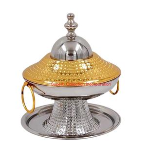 Modern Golden Hammered Metal Date <b>Bowl</b> <b>With</b> Crescent Moon Star <b>Lid</b> Elegant Arabic Islamic Ramadan Serving Dish For Home Decor - Product Image 2