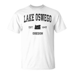 T-shirt con stampa sportiva vintage Lake Oswego Oregon Est 1847 - Product Image 1