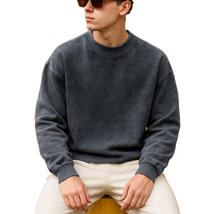 <b>Long</b> sleeve vintage stone washed crew neck sweat shirts men custom logo casual street wear acid wash crewneck <b>sweatshirts</b> unisex - Product Image 1