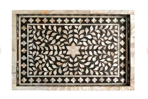 Bandeja decorativa de resina con incrustaciones de madreperla floral de tamaño personalizado - Product Image 3