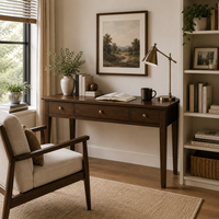 Bureau d'écriture en bois Espresso avec 3 tiroirs pour bureau à domicile, bureau d'ordinateur moderne avec rangement, bureau d'étude gain de place