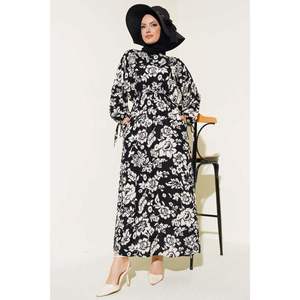 Robe à Taille Elastique Motif Floral Noir - Product Image 4