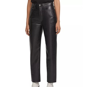 <b>Women's</b> High Waist PU Leather <b>Pants</b> Casual Denim Sweatpants with Zipper Brown Stacked Pleated Top quality Ronpex - Product Image 6