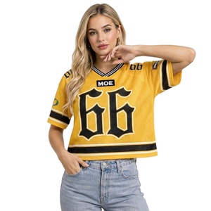 เสื้อเจอร์ซีย์อเมริกันฟุตบอลระบายอากาศได้ดี แบบครอปทรงโอเวอร์ไซส์ สปอร์ตเจอร์ซีย์ คอวี พิมพ์หมายเลข แขนสั้น สตรีทแวร์ เสื้อยืด OEM - Product Image 1