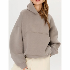เสื้อฮู้ดดี้ผู้หญิงแบบสั่งทำพิเศษ ทรงหลวม ไหล่ตก ดีไซน์โลโก้ด้านหน้า โดดเด่นไม่ซ้ำใคร แขนยาว ปกฮู้ด สวมใส่สบายๆ ผ้าฝ้ายฟลีซ 100% - Product Image 1