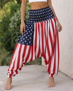 Pantalon de jogging harem bohème de haute qualité, ample, respirant, écologique, pour l'été, style yoga, décontracté, taille haute, smocké - Product Image 3