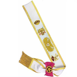 Faja de Caballeros Templarios Oficiales provinciales Caballeros Templarios Faja de regulación inglesa Cinta Moire blanca y negra y flecos negros - Product Image 2