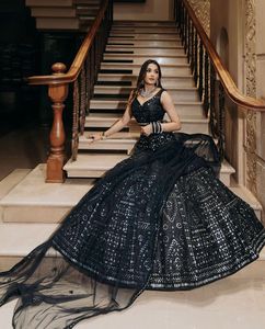 Lehenga Choli Estilo Bollywood, Choli Negro, Lehenga Choli Elegante para Fiestas, Lehenga Moderna - Product Image 5