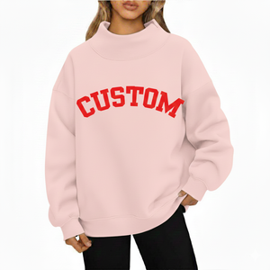 Sweat-shirt à col montant réversible en coton avec logo imprimé personnalisé, style varsity, surdimensionné, pour le pilates, le yoga, sweat-shirt à col montant pour femmes - Product Image 1