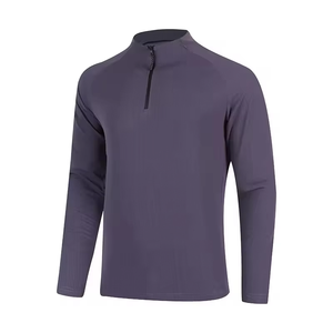 Logo personnalisé, polyester respirant, spandex, fermeture éclair quart de tour, manches longues, homme, séchage rapide, logo sur le devant - Product Image 1