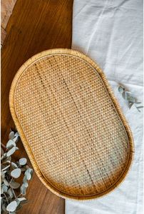 Plateau de service en rotin de qualité supérieure avec poignées | Parfait pour le petit déjeuner, le thé et l'affichage de cadeaux - Product Image 3