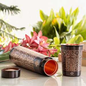 Bouteille d'eau en cuivre pur au design martelé antique, verrerie - Product Image 2