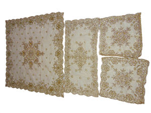 High Selling New Design Golden Net Fabric Handmade Beads Embroidery Dining Table Cover Wholesale Decorative Beaded <b>Tablecloth</b> - Product Image 3