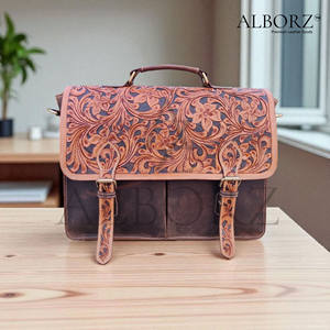 Maletín de cuero genuino hecho a mano, bandolera de estilo Vintage Unisex, con infusión Bohemia para negocios, uso informal, cremallera - Product Image 2