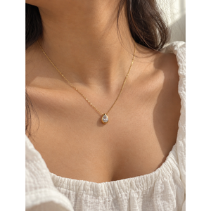 Gold Plated Teardrop Solitaire Pendant <b>Necklace</b> Zircon Opal Quartz Amethyst Diamond Pearl-Religious Cross Style for Anniversary - Product Image 4