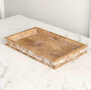 Dernier plateau de service en bois de mangue lavé blanc Nouveau design pour la maison Cuisine Salle à manger Hotelware pour les occasions de mariage - Product Image 1