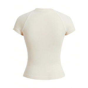 Haut de sport sans couture respirant à manches courtes pour femme, coupe classique, extensible, en Spandex/Nylon, motif uni, design simple, tissu 220g - Product Image 2